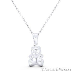 Pot Belly Teddy Bear 3D Toy Jewelry Charm Pendant in .925 Sterling Silver